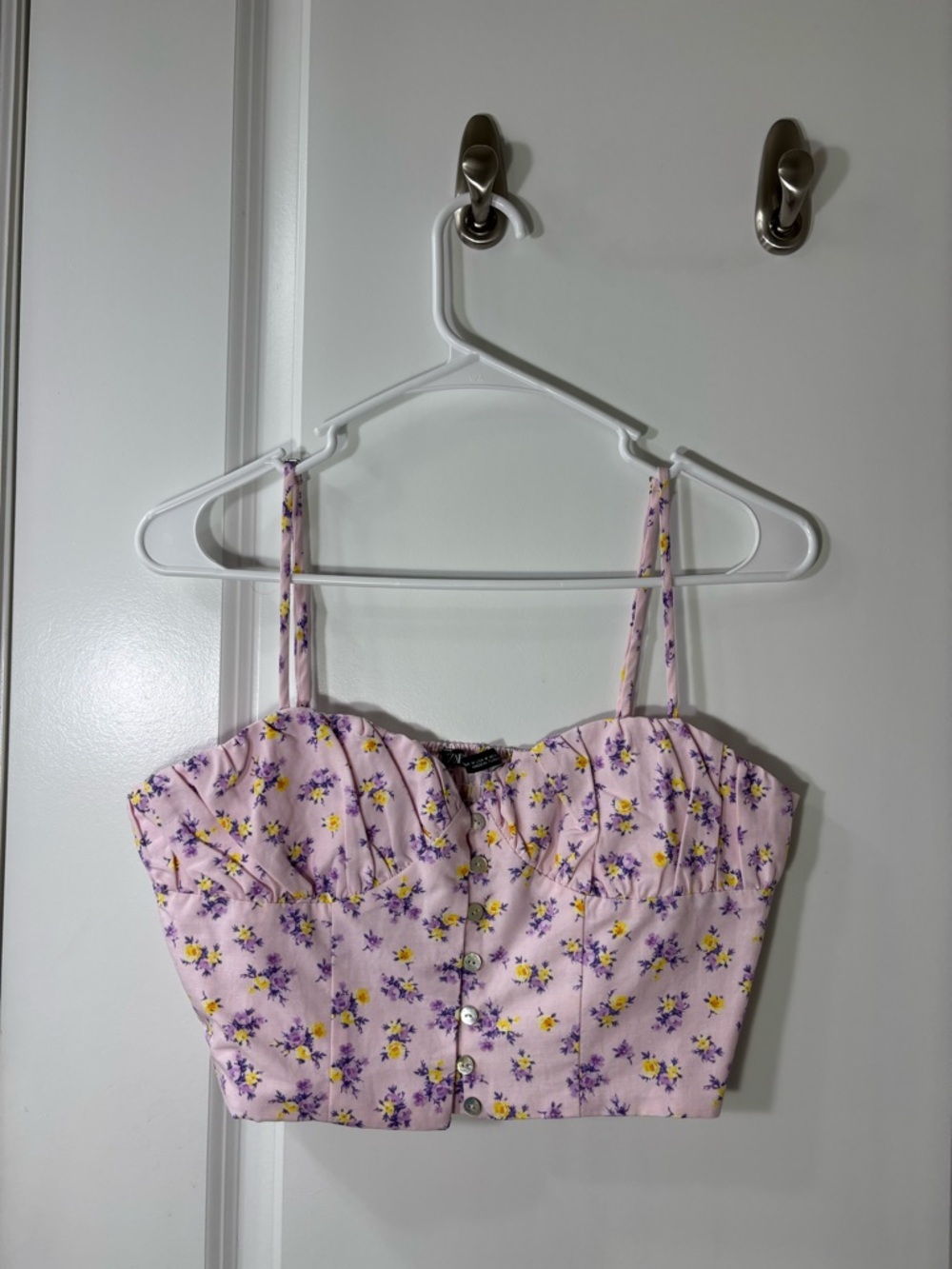 Zara Pink Floral Button-Up Crop Top